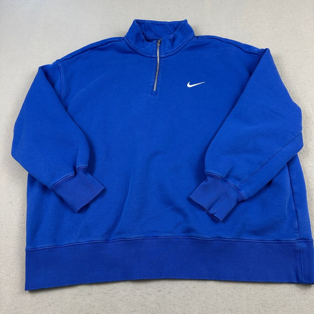Nike Sweater Men Extra Large Blue Solid Swoosh Pullover Sweatshirt Pocket XL